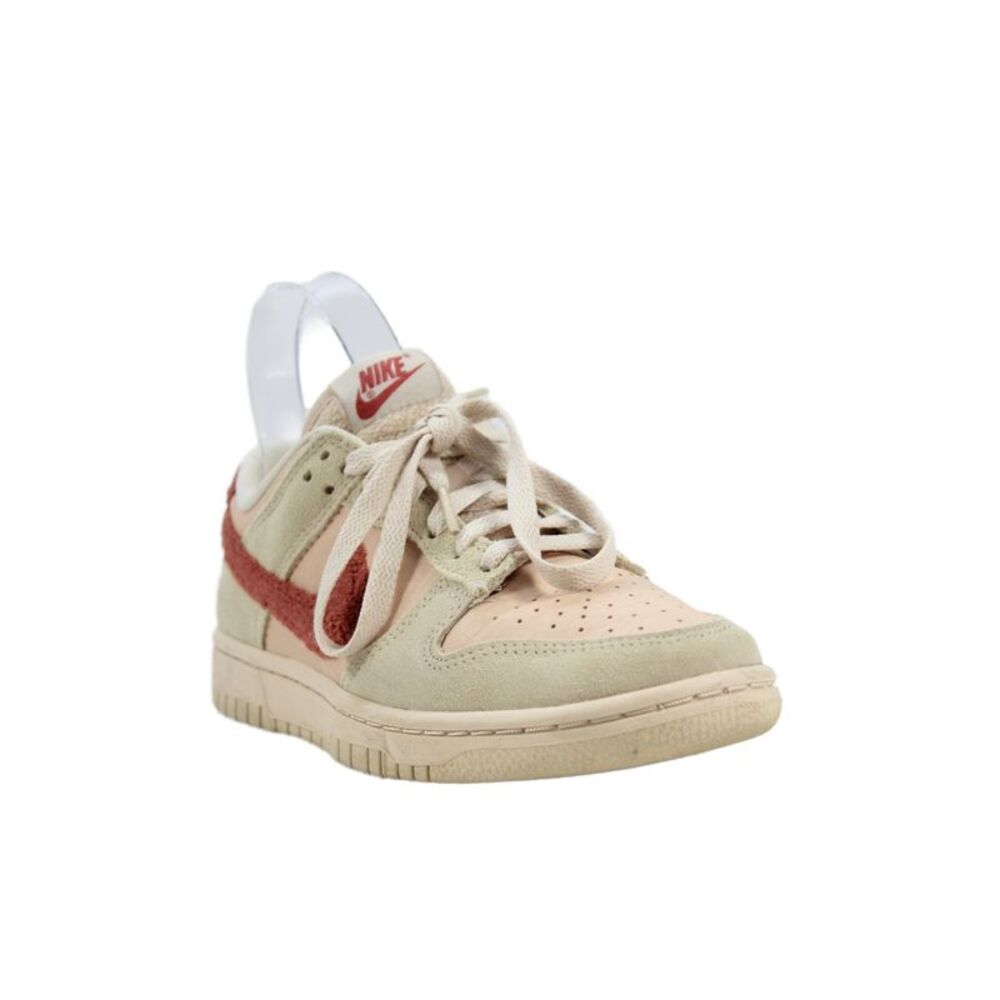 Nike Womens Dunk Low Terry Swoosh Sneakers Sandrift Beige Red Size 6.5